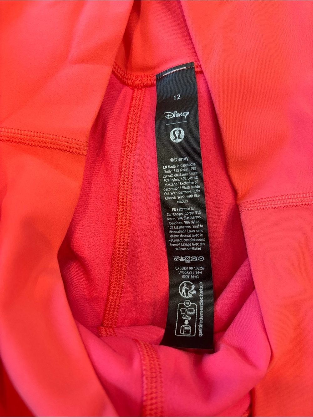 Disney Lululemon Neon Coral Pink 7/8 Leggings - Picture 4 of 5